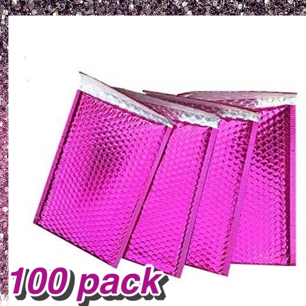 100 4.25x8 Pink Foil Metallic poly Bubble Mailers